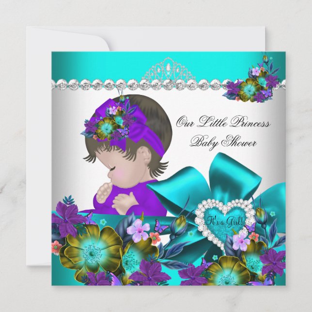 Princess Baby Shower Girl Purple Teal Blue 4 Invitation (Front)