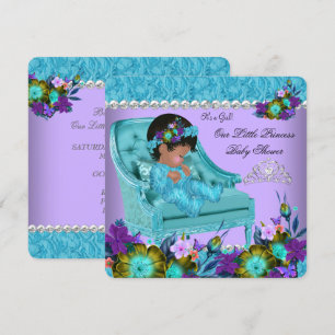 Princess Baby Shower Girl Purple Teal Blue Chair 2 Invitation