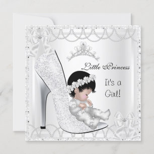 Princess Baby Shower Girl Silver White Shoe Invitation