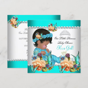 Princess Baby Shower Girl Teal Blue Flowers Invitation