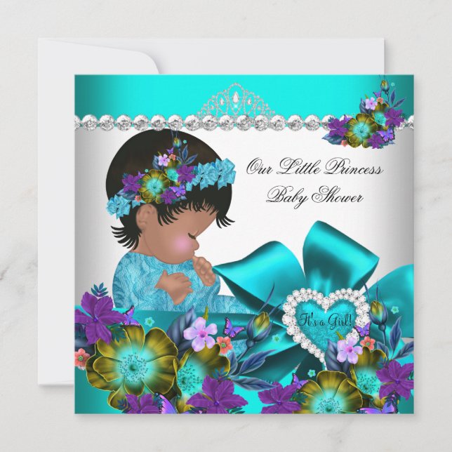 Princess Baby Shower Girl Teal Blue Purple 2 Invitation (Front)