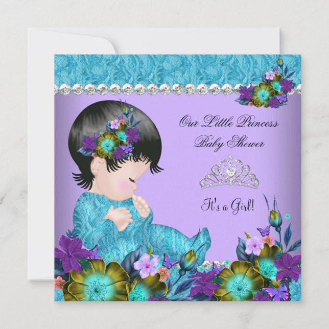 Princess Baby Shower Girl Teal Blue Purple 2 Invitation (Front)