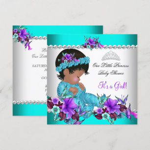 Princess Baby Shower Girl Teal Blue Purple 3 Invitation