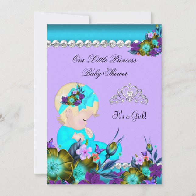 Princess Baby Shower Girl Teal Blue Purple Blonde Invitation (Front)