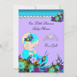 Princess Baby Shower Girl Teal Blue Purple Blonde Invitation