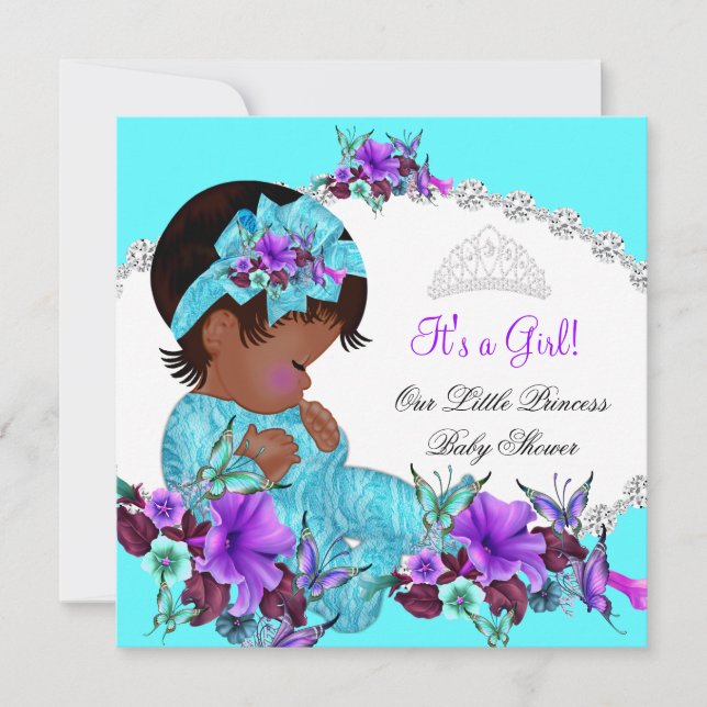 Princess Baby Shower Girl Teal Blue Purple C1 Invitation (Front)