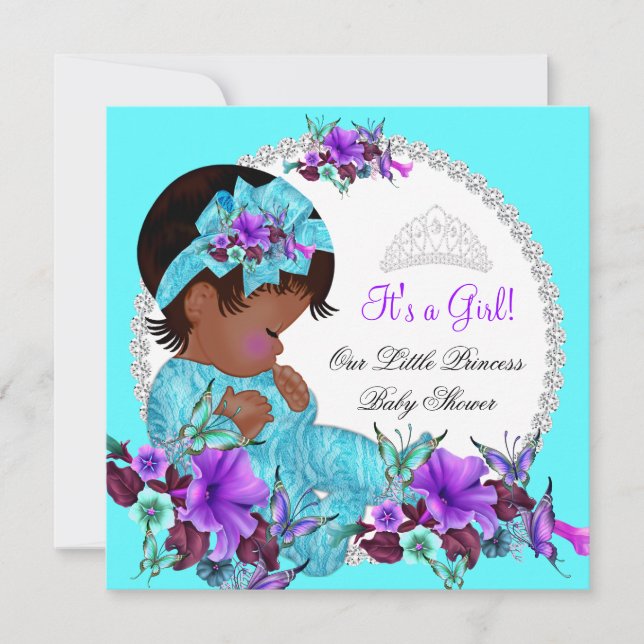 Princess Baby Shower Girl Teal Blue Purple D1 Invitation (Front)