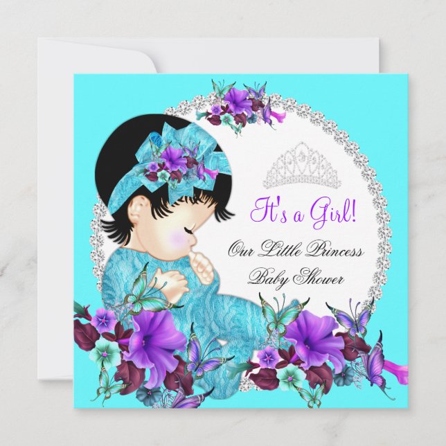 Princess Baby Shower Girl Teal Blue Purple D2 Invitation (Front)
