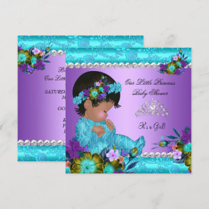 Princess Baby Shower Girl Teal Blue Purple Damask Invitation