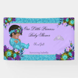 Princess Baby Shower Girl Teal Blue Purple Ethnic Banner