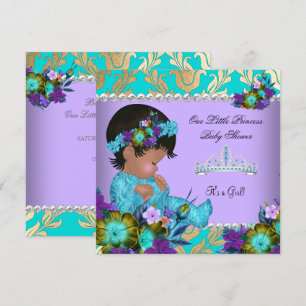 Princess Baby Shower Girl Teal Blue Purple Gold Invitation