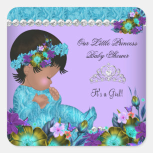 Princess Baby Shower Girl Teal Blue Purple Square Sticker