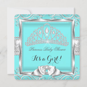 Princess Baby Shower Girl Teal Silver damask Invitation