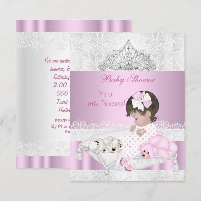 Princess Baby Shower Girl Tiara Lace Invitation (Front/Back)