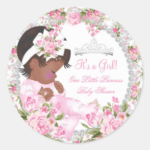 Princess Baby Shower Girl Vintage Rose Floral Classic Round Sticker