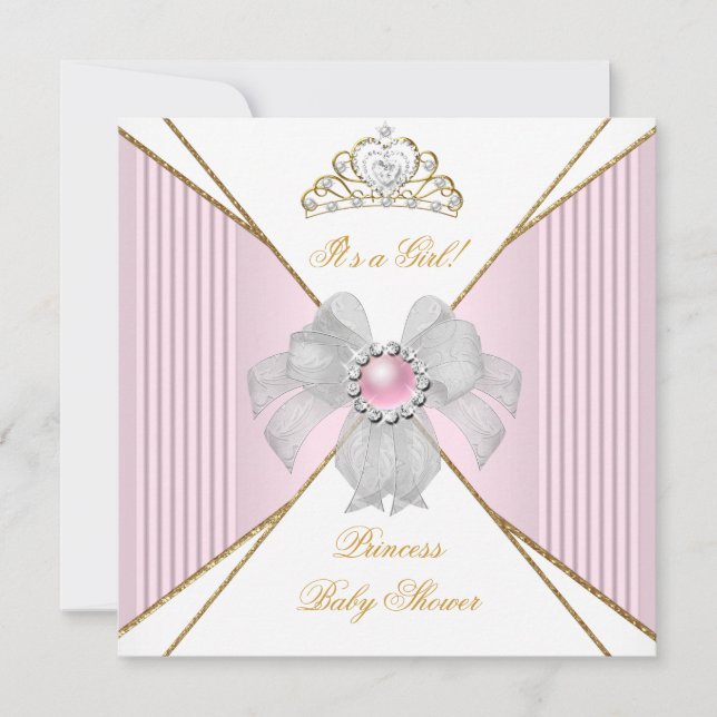 Princess Baby Shower Girl White Pink Pearl Gold Invitation (Front)
