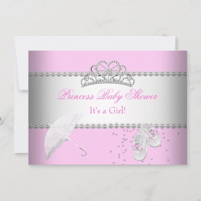 Princess Baby Shower Girl White Pink Tiara 2 Invitation (Front)