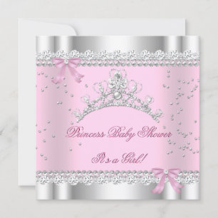Princess Baby Shower Girl White Pink Tiara Gem Invitation