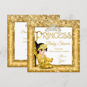 Princess Baby Shower Gold High Heel Glitter Medium Invitation