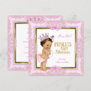 Princess Baby Shower Gold Pink Pearls Lace Invitation