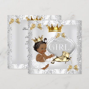 Princess Baby Shower Gold Silver Damask Ethnic Invitation