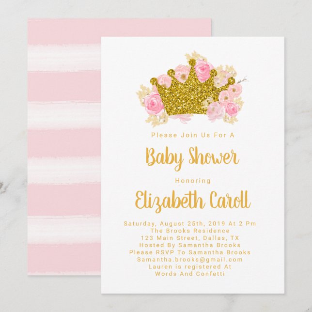Princess Baby Shower Invitation, Baby Girl Shower Invitation (Front/Back)