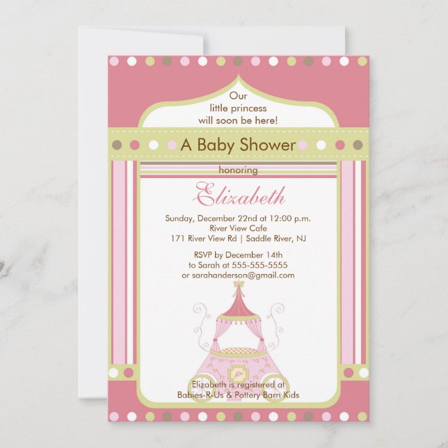 Princess Baby Shower Invitation Pink Carriage (Front)