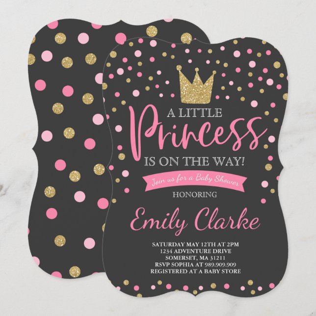 Princess Baby Shower Invitation Pink Gold Shower (Front/Back)