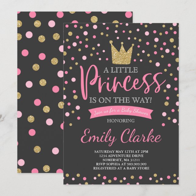 Princess Baby Shower Invitation Pink Gold Shower (Front/Back)