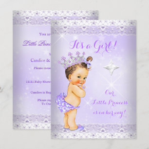Princess Baby Shower Lilac Lace Tiara Brunette Invitation