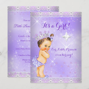 Princess Baby Shower Lilac Lavender Tiara Brunette Invitation