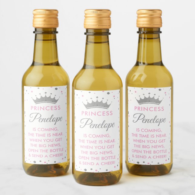 Princess Baby Shower Mini Wine Bottle Labels (Bottles)