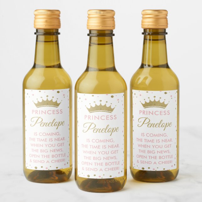 Princess Baby Shower Mini Wine Bottle Labels (Bottles)