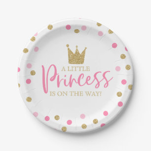 Princess Baby Shower Paper Plate 7" Pink Gold