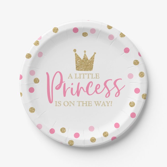 Princess Baby Shower Paper Plate 7" Pink Gold (Front)