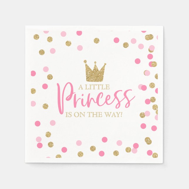 Princess Baby Shower Party Napkin Pink and Gold (Front)