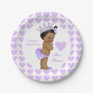 Princess Baby Shower Party Purple Heart Ethnic Paper Plate
