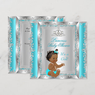 Princess Baby Shower Party Teal Silver Ethnic Invitation