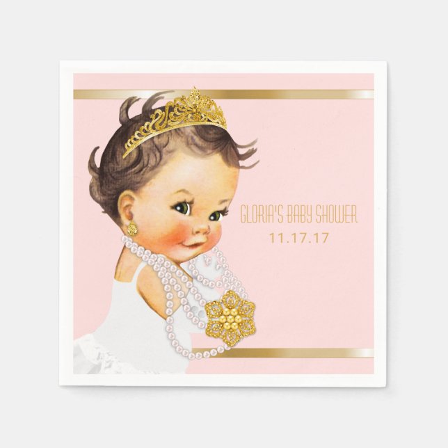 Princess Baby Shower Personalised Blush Pink Gold Napkin (Front)