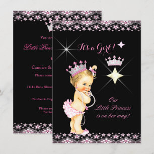 Princess Baby Shower Pink Black Tiara Blonde Baby Invitation