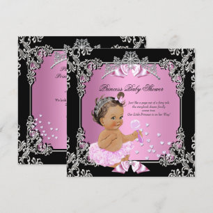 Princess Baby Shower Pink Black Tutu Brunette Invitation