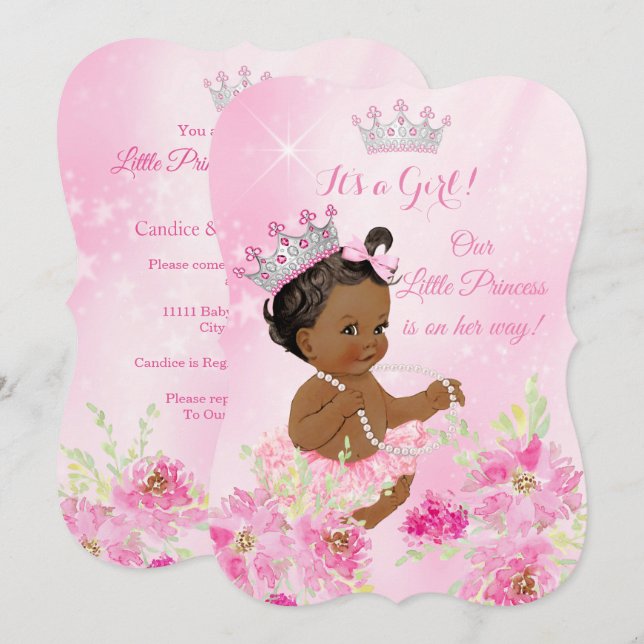 Princess Baby Shower Pink floral Tutu Ethnic Invitation (Front/Back)