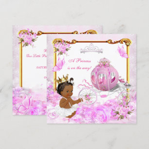 Princess Baby Shower Pink Gold Carriage Ethnic Invitation