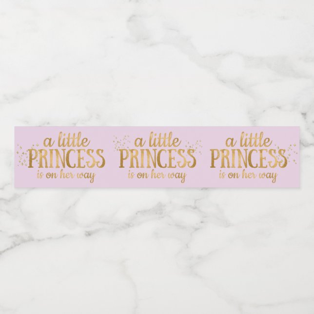 Princess Baby Shower Pink Gold Foil Girl Water Bottle Label (Single Label)