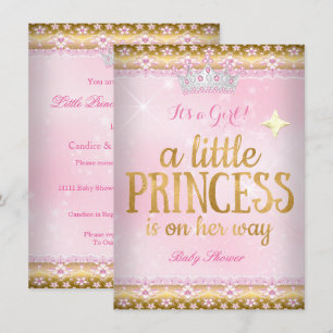 Princess Baby Shower Pink Gold Foil Lace Tiara Invitation