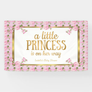 Princess Baby Shower Pink Gold Rose Floral Banner