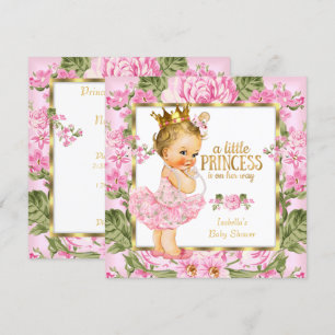 Princess Baby Shower Pink Gold Rose Floral Blonde Invitation