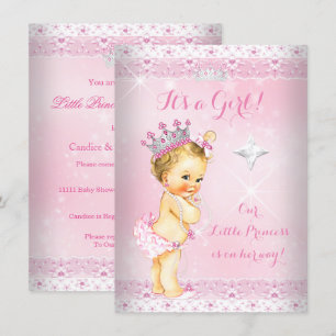 Princess Baby Shower Pink Lace Tiara Blonde Invitation