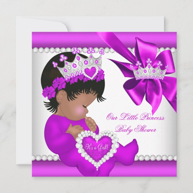 Princess Baby Shower Pink Purple Tiara Ethnic Invitation (Front)