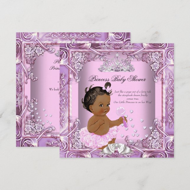 Princess Baby Shower Pink Purple Tutu Ethnic Invitation (Front/Back)